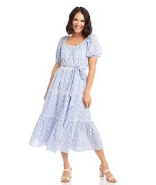 Blue Tiered Eyelet Dress Karen Kane at Karen Kane